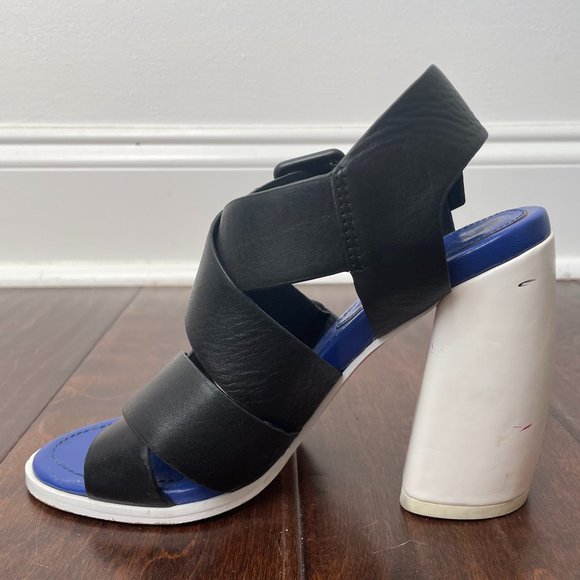 ASOS WHITE Tulipa Premium Leather Color Block Heeled Sandals - Picture 8 of 9